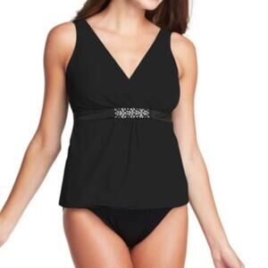 Trimshaper Black One Piece Skirted Swimsuit Sz.22W NWOT